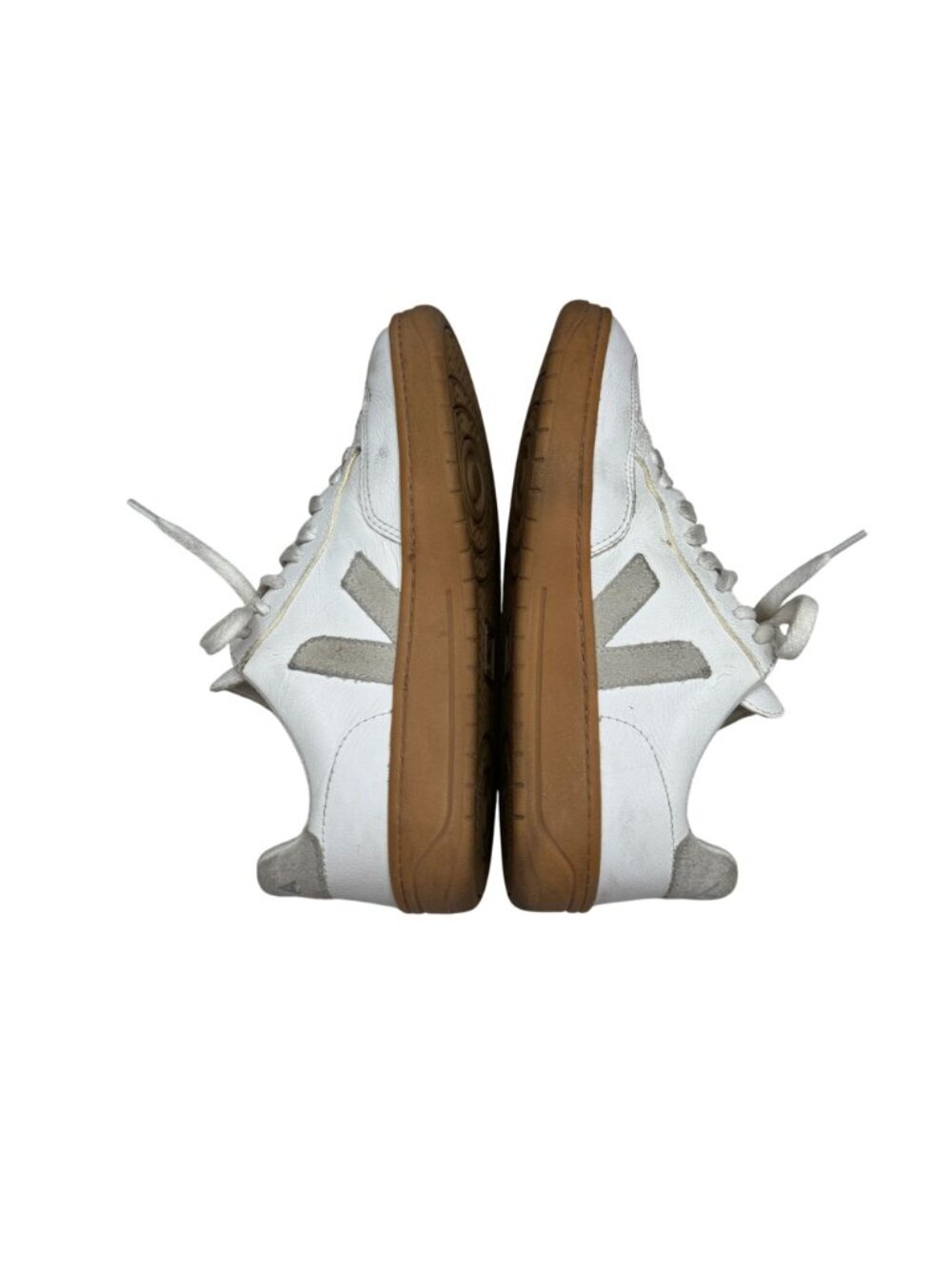 Veja V-12 White Leather Low Top Sneakers Rubber Gum Sole V Logo, Size 6 - Picture 6 of 10